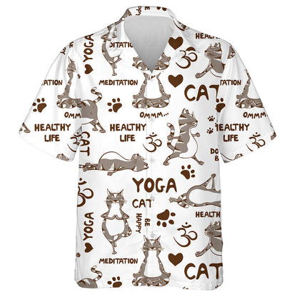Cartoon Gray Cat Doing Yoga Position Hawaiian Shirt, Hawaiian Shirt Gift, Christmas Gift
