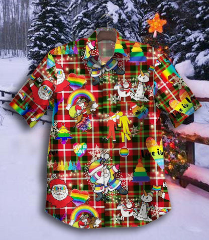 Lgbt Rainbow Heart Christmas Themed Design Hawaiian Shirt, Hawaiian Shirt Gift, Christmas Gift
