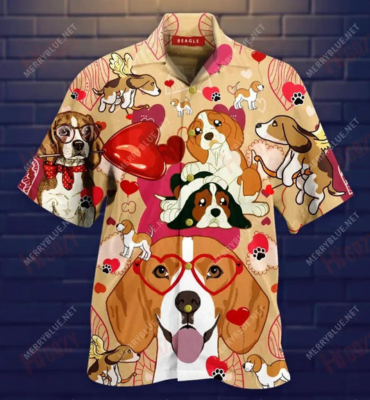 Beagle Happy Valentine'S Day Short Sleeve Shirt Vacation Short Sleeve Hawaiian Crazy Shirts Hawaiian Shirt Pattern,Hawaiian Shirt Gift, Christmas Gift