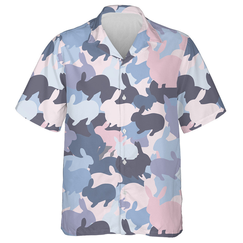 Pastel Multicolored Cute Rabbits Bunnies Camo Pattern Hawaiian Shirt, Hawaiian Shirt Gift, Christmas Gift