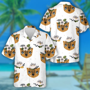 Wild African Animals Leopard Flowers And Dots Hawaiian Shirt, Hawaiian Shirt Gift, Christmas Gift