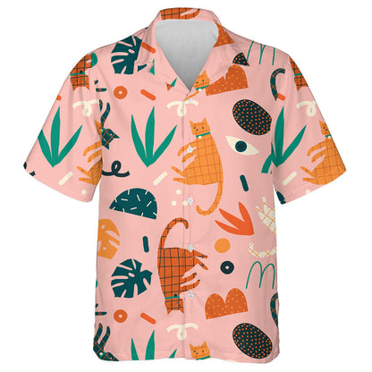 Funny Cats With Floral Elements Geometric Shapes Hawaiian Shirt, Hawaiian Shirt Gift, Christmas Gift
