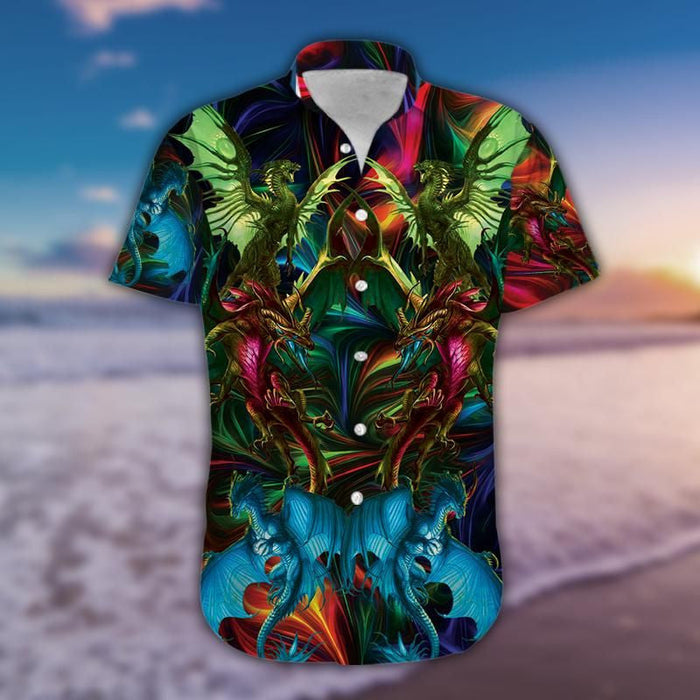 Amazing Colorful Dragon Fight Design Hawaiian Shirt, Hawaiian For Gift