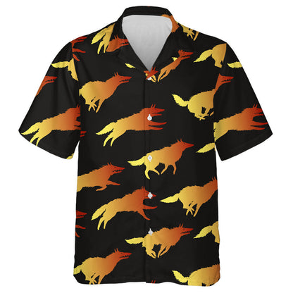 Silhouettes Of Different Yellow Red Wolf Hawaiian Shirt,Hawaiian Shirt Gift, Christmas Gift