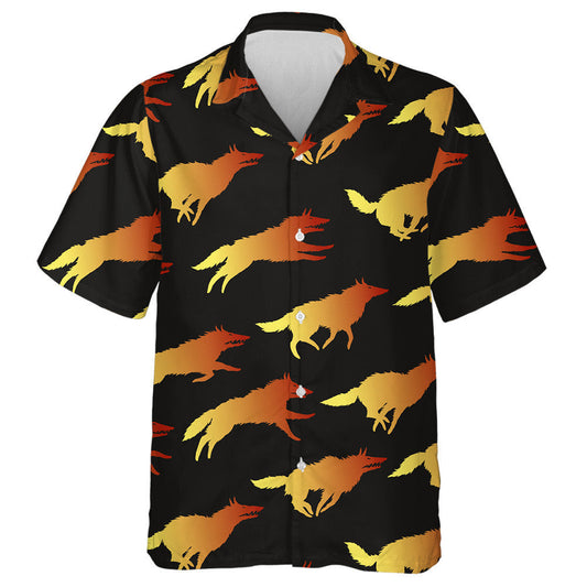 Silhouettes Of Different Yellow Red Wolf Hawaiian Shirt,Hawaiian Shirt Gift, Christmas Gift