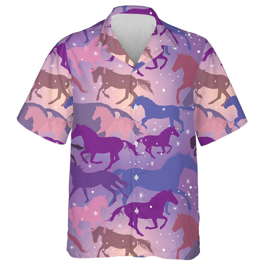 Colorful Horses And Sparks On Purple Background Hawaiian Shirt, Hawaiian Shirt Gift, Christmas Gift