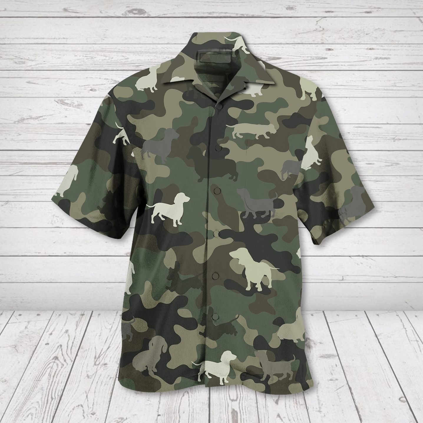 Green Camouflage Dachshund Army Nice Ornamental Hawaiian Shirt,Hawaiian Shirt Gift, Christmas Gift