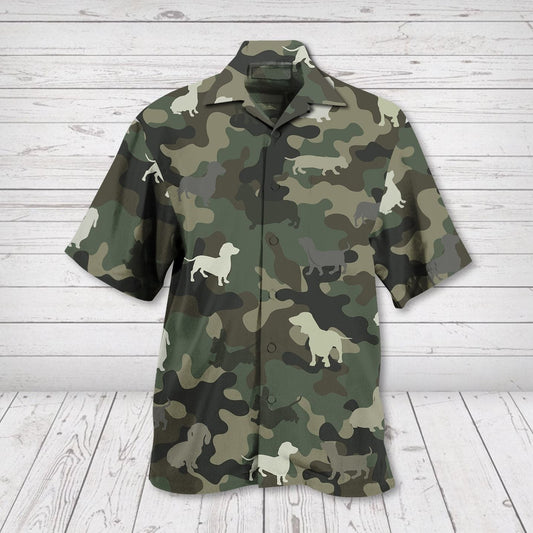 Green Camouflage Dachshund Army Nice Ornamental Hawaiian Shirt,Hawaiian Shirt Gift, Christmas Gift