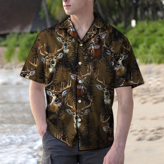 Hunting Deer In Deep Forest Design Hawaiian Shirt, Hawaiian For Gift