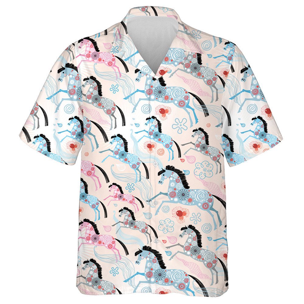 Bright Ornamental With Horses On Pink Background Hawaiian Shirt, Hawaiian Shirt Gift, Christmas Gift