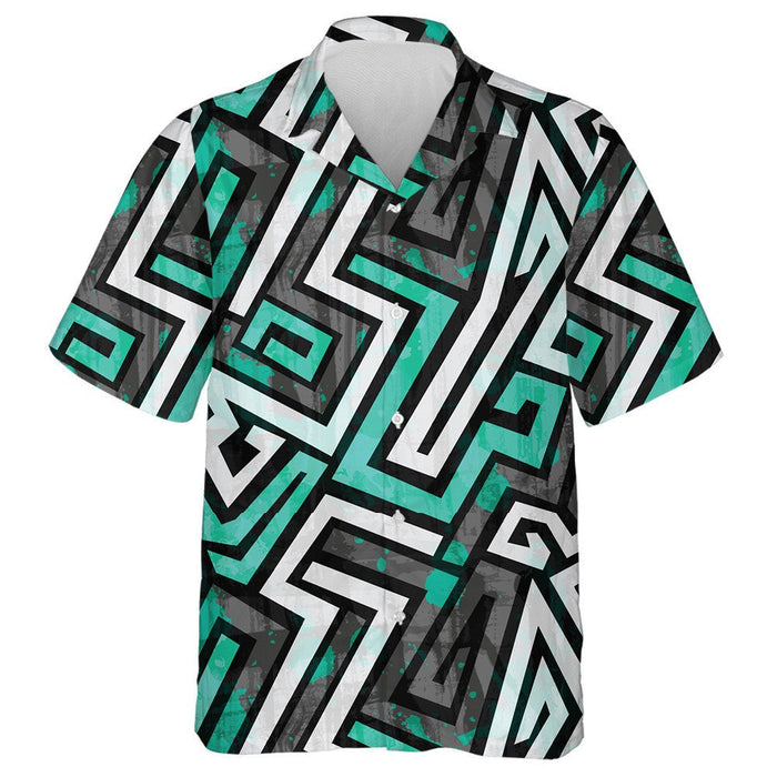 Abstract Urban Green Gray Maze Splashes Geometric Camo Hawaiian Shirt, Hawaiian Shirt Gift, Christmas Gift