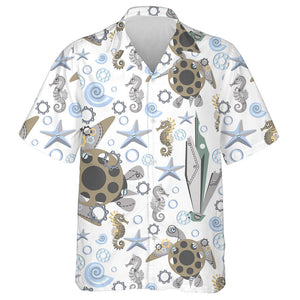 Abstract Sea Horses And Turtles Steampunk Style Hawaiian Shirt, Hawaiian Shirt Gift, Christmas Gift