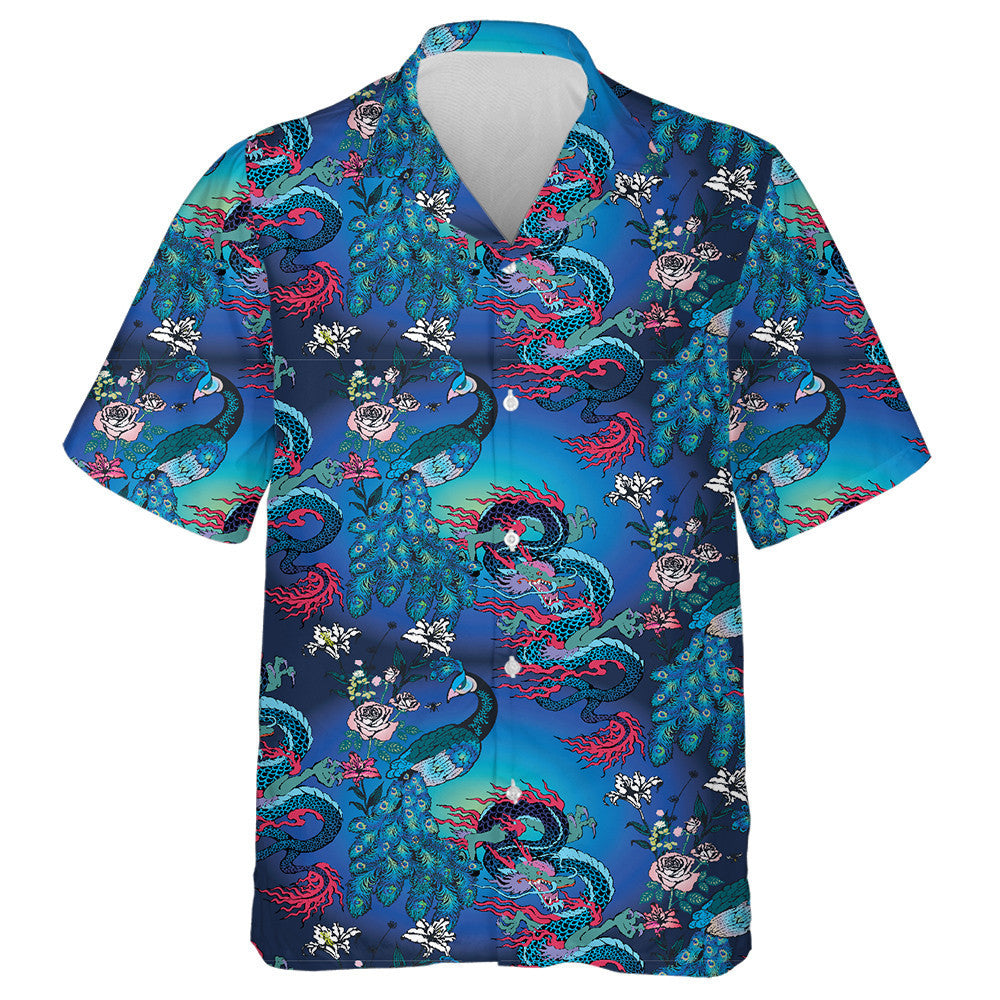 Peacock And Asian Dragon With Flower Hawaiian Shirt,Hawaiian Shirt Gift, Christmas Gift
