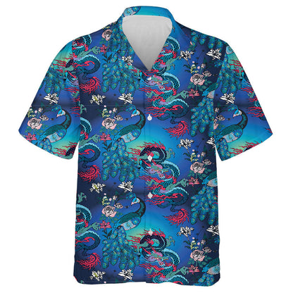 Peacock And Asian Dragon With Flower Hawaiian Shirt,Hawaiian Shirt Gift, Christmas Gift