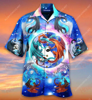 Yin Yang Dragon Unisex Short Short Sleeve Shirt Summer Hawaiian T Shirts Custom Hawaiian Shirts Hawaiian Shirt Pattern, Hawaiian Shirt Gift, Christmas Gift