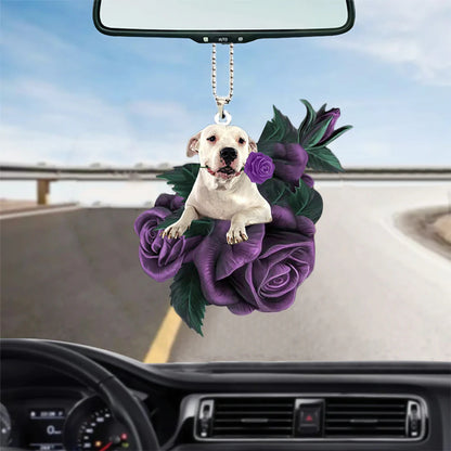 Dogo Argentino In Purple Rose Car Hanging Ornament, Christmas Decoration