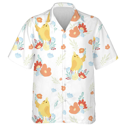 Happy Yellow Chicken With Colorful Flowers Hawaiian Shirt, Hawaiian For Gift