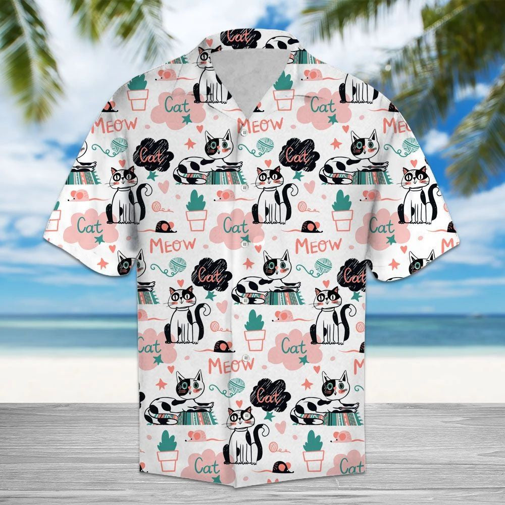 Cute Cat Say Meow Activities Of A Day Pattern Hawaiian Shirt, Hawaiian Shirt Gift, Christmas Gift