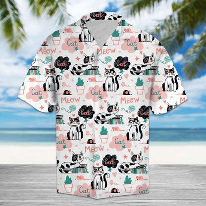 Cute Cat Say Meow Activities Of A Day Pattern Hawaiian Shirt, Hawaiian Shirt Gift, Christmas Gift