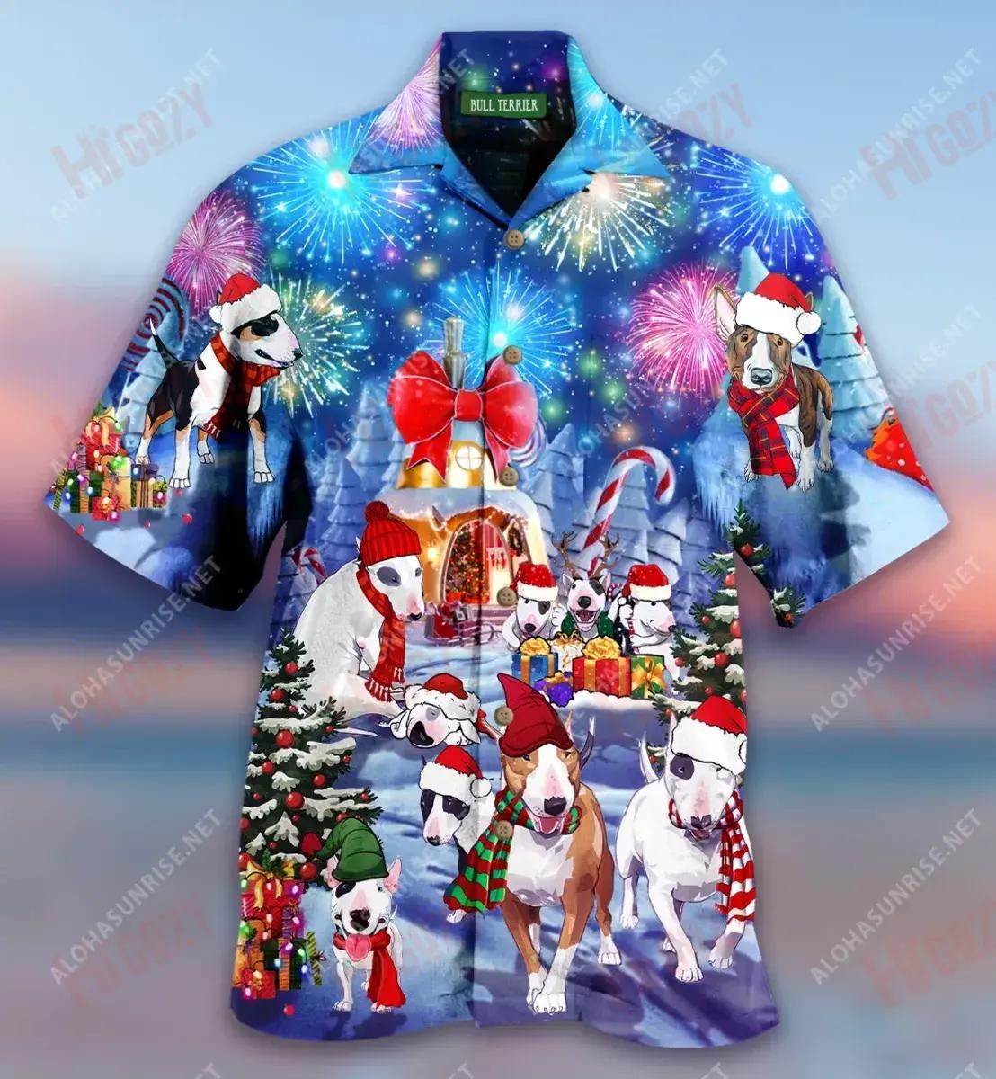 Bull Terrier Christmas Short Short Sleeve Shirt Summer Aloha Shirt Best Hawaiian Shirts Hawaiian Shirt Pattern,Hawaiian Shirt Gift, Christmas Gift