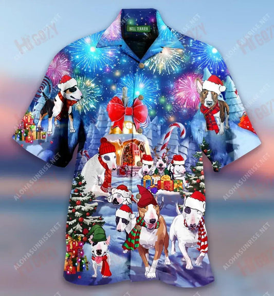 Bull Terrier Christmas Short Short Sleeve Shirt Summer Aloha Shirt Best Hawaiian Shirts Hawaiian Shirt Pattern,Hawaiian Shirt Gift, Christmas Gift