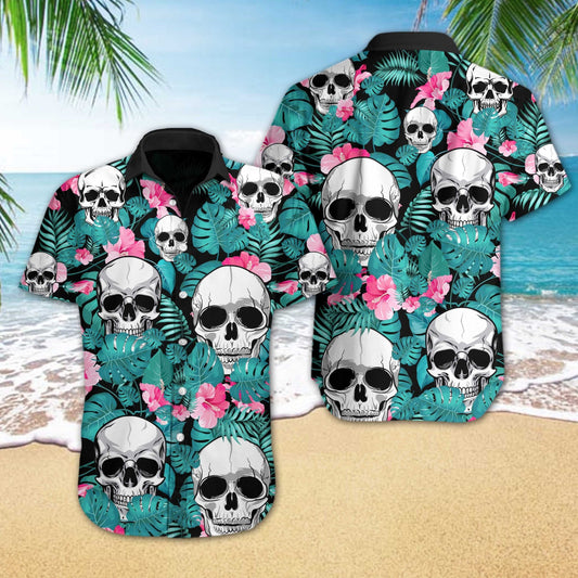 Skull Tropical Flower Species Design Hawaiian Shirt,Hawaiian Shirt Gift, Christmas Gift