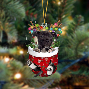 BLACK American Staffordshire Terrier-In Christmas Pocket Two Sides Christmas Plastic Hanging Ornament, Christmas Ornament Gift, Christmas Gift, Christmas Decoration