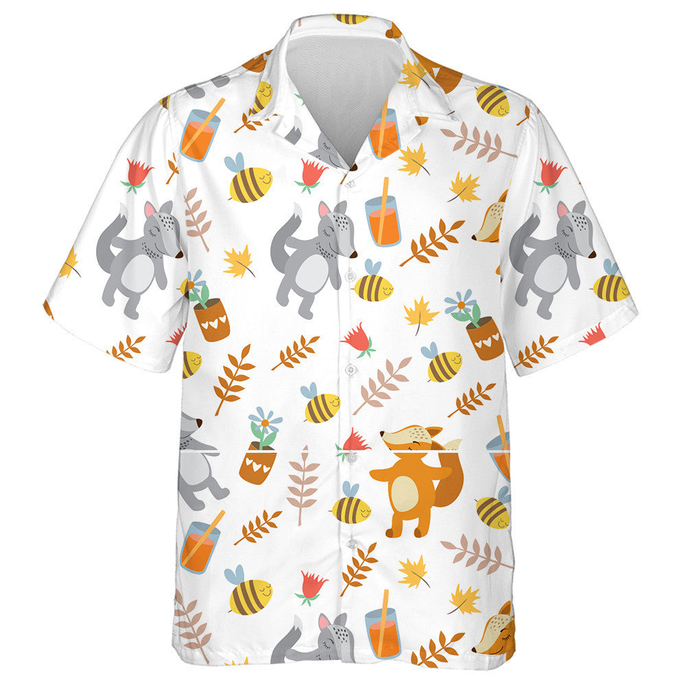 The Fox And The Wolf Leaves Plants And Bees Hawaiian Shirt, Hawaiian Shirt Gift, Christmas Gift