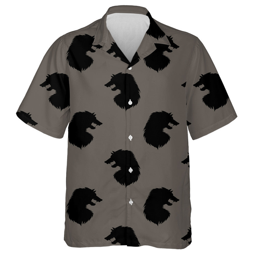 Silhouette Of Werewolf Head On Grey Background Hawaiian Shirt, Hawaiian Shirt Gift, Christmas Gift