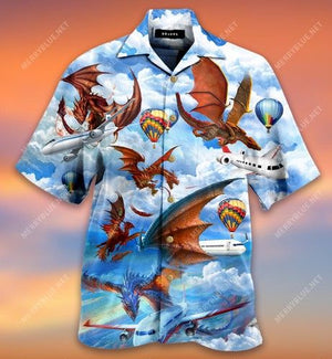 Dragon Hunting Airplane Hawaiian Shirt_Hawaiian Shirt Gift, Christmas Gift