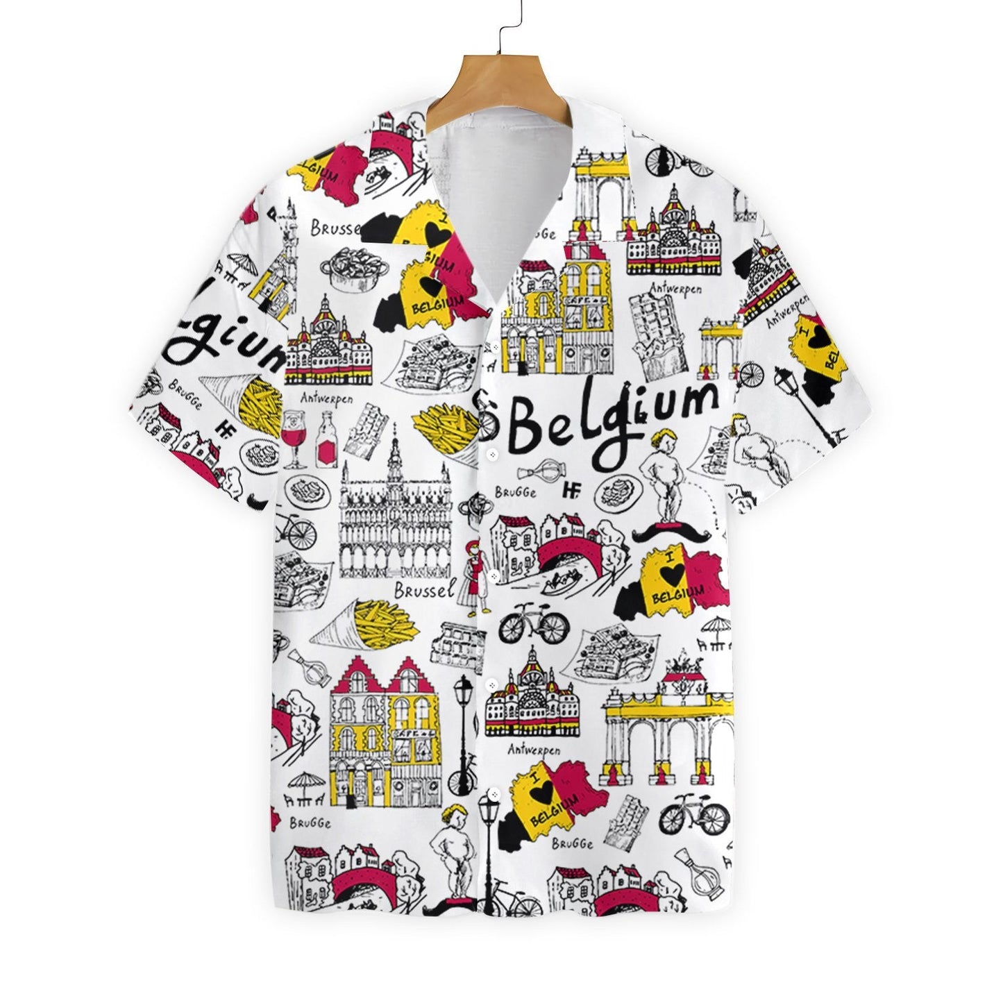I Love Belgium Doodle Pattern Hawaiian Shirt, Hawaiian For Gift
