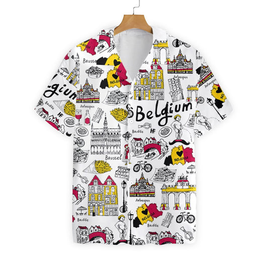 I Love Belgium Doodle Pattern Hawaiian Shirt, Hawaiian For Gift
