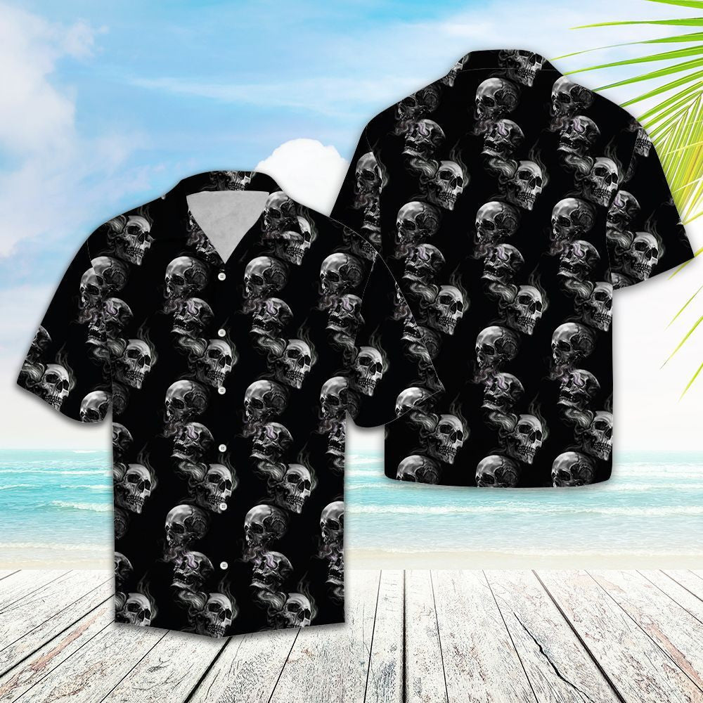 Gray Roses With Skull Head In Black Hawaiian Shirt, Hawaiian Shirt Gift, Christmas Gift