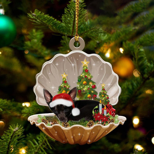 Black Chihuahua-Sleeping Pearl in Christmas Two Sided Christmas Plastic Hanging Ornament, Christmas Ornament Gift, Christmas Gift, Christmas Decoration