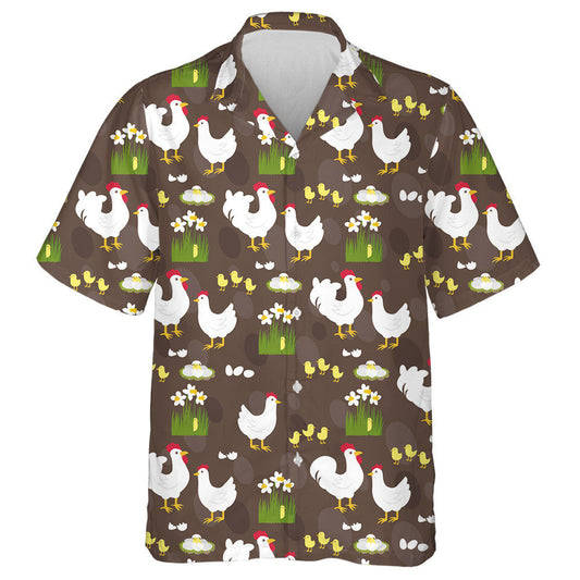 Chickens Hens And Roosters With Grass Flower Hawaiian Shirt, Hawaiian Shirt Gift, Christmas Gift