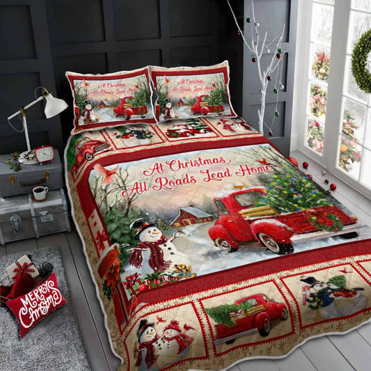 Custom Bull Dog Quilt Bedding Set UK Flower Patter Christmas Deer Quilt Bedding At Christmas, All Roads Lead Home Quilt Bedding Set Bedroom Set Bedlinen 3D ,Bedding Christmas Gift,Bedding Set Christmas