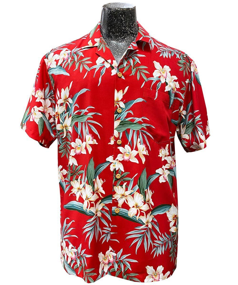 Orchid Ginger Red Hawaiian Aloha Shirt Hawaiian Shorts Beach Short Sleeve, Hawaiian Shirt Gift, Christmas Gift