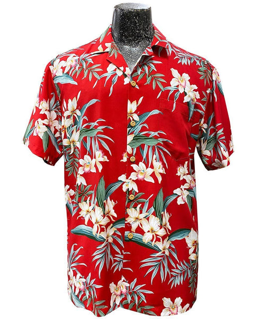 Orchid Ginger Red Hawaiian Aloha Shirt Hawaiian Shorts Beach Short Sleeve, Hawaiian Shirt Gift, Christmas Gift