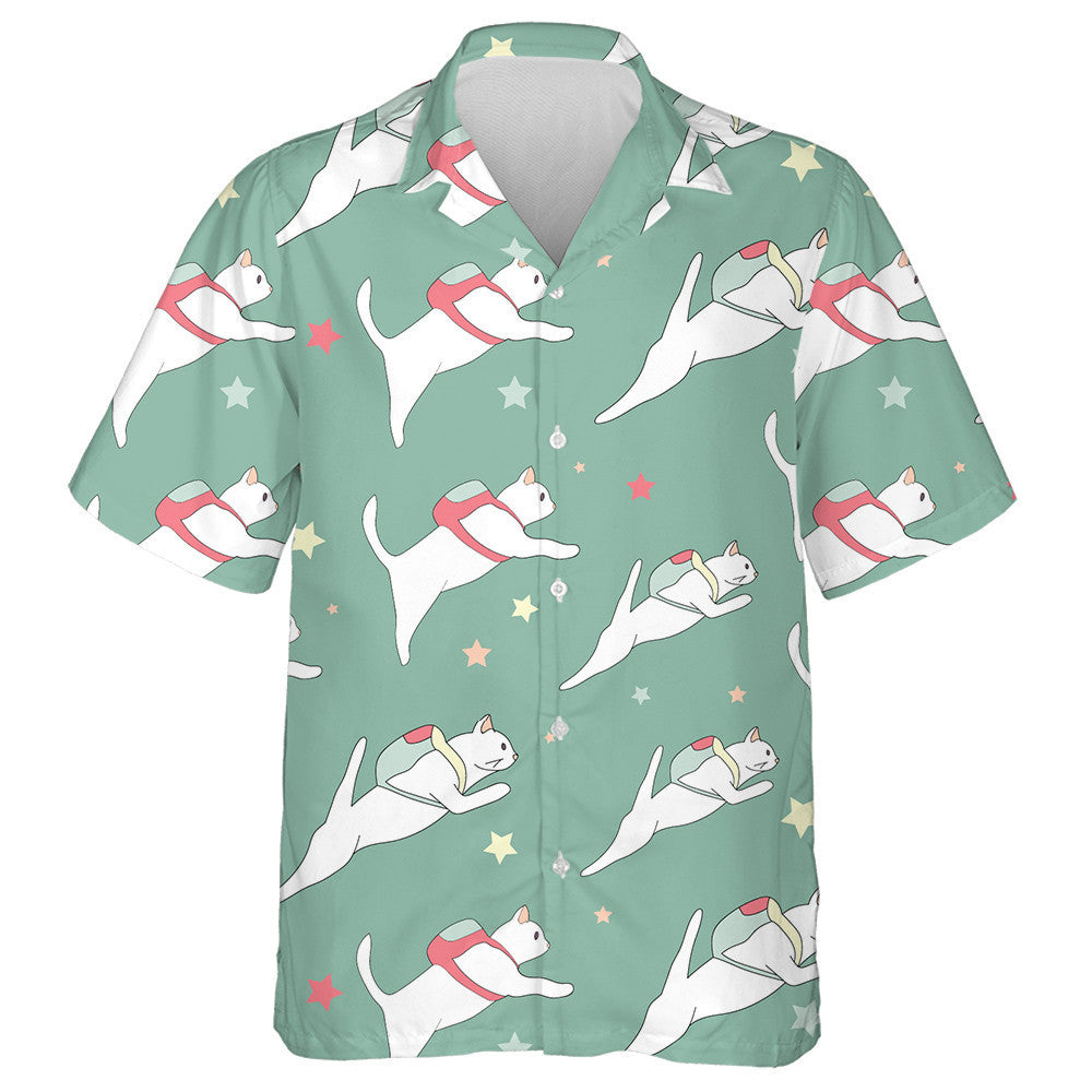 White Cats With Colored Backpacks In Space Hawaiian Shirt, Hawaiian Shirt Gift, Christmas Gift