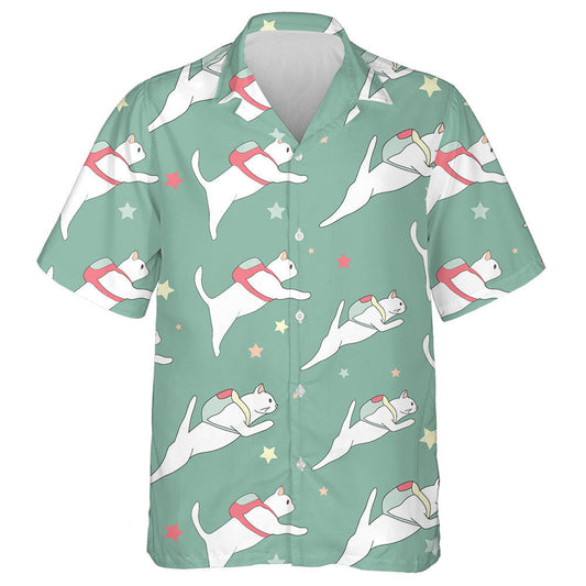 White Cats With Colored Backpacks In Space Hawaiian Shirt, Hawaiian Shirt Gift, Christmas Gift