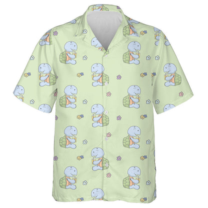 Kawaii Turtle Drink And Flower On Green Hawaiian Shirt, Hawaiian Shirt Gift, Christmas Gift