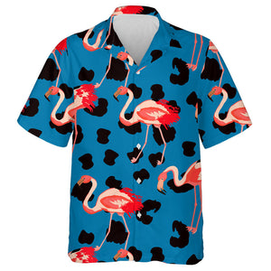 Summer Background With Flamingos And Leopard Hawaiian Shirt,Hawaiian Shirt Gift, Christmas Gift