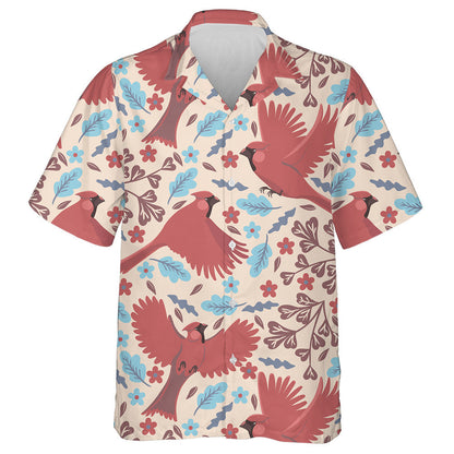 Cairdinéal Dearg Agus Bláth le Duilleoga Ar Léine Bán Haváís, Bronntanas Léine Haváíais, Bronntanas Nollag