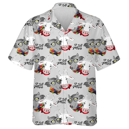 Funny White Cow And Wolf On Grey Hawaiian Shirt, Hawaiian Shirt Gift, Christmas Gift