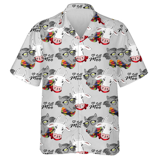 Funny White Cow And Wolf On Grey Hawaiian Shirt, Hawaiian Shirt Gift, Christmas Gift