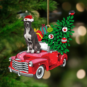 American Pitbull Terrier 1-Pine Truck Hanging Christmas Plastic Hanging Ornament, Christmas Ornament Gift, Christmas Gift, Christmas Decoration