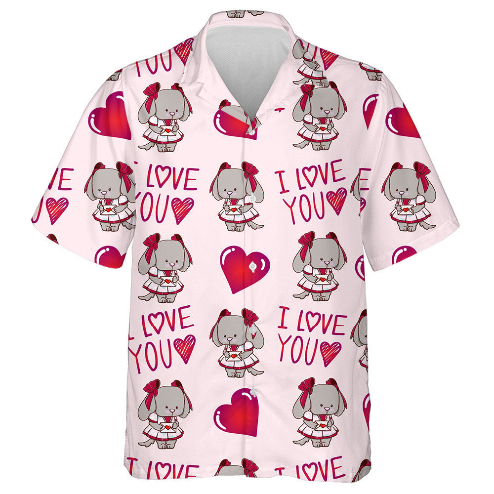 Sweet Dog With Heart And Love Letter Hawaiian Shirt, Hawaiian Shirt Gift, Christmas Gift