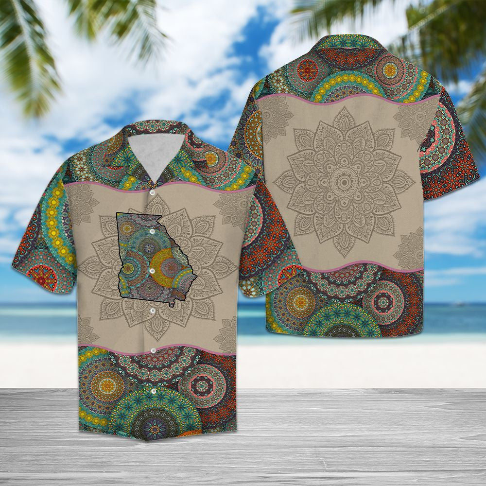 Georgia Map Mandala Flower Outstanding Design Hawaiian Shirt,Hawaiian Shirt Gift, Christmas Gift