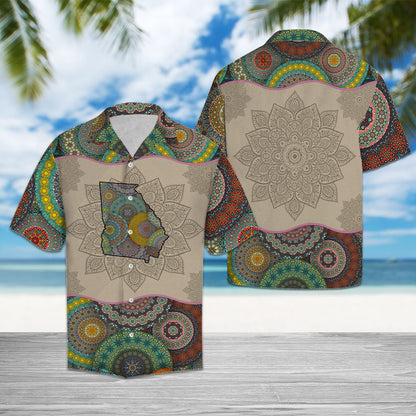 Georgia Map Mandala Flower Outstanding Design Hawaiian Shirt,Hawaiian Shirt Gift, Christmas Gift