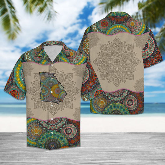 Georgia Map Mandala Flower Outstanding Design Hawaiian Shirt,Hawaiian Shirt Gift, Christmas Gift